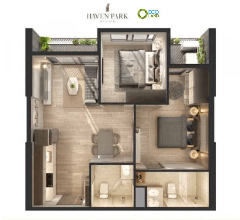 Giá căn hộ chung cư Haven Park Ecopark - 2PN 58m2
