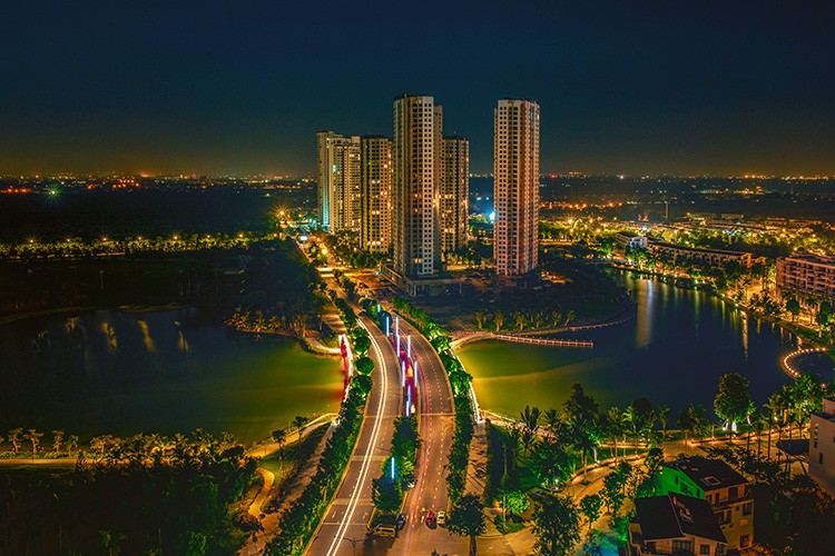 quang cảnh chung cư Ecopark về đêm